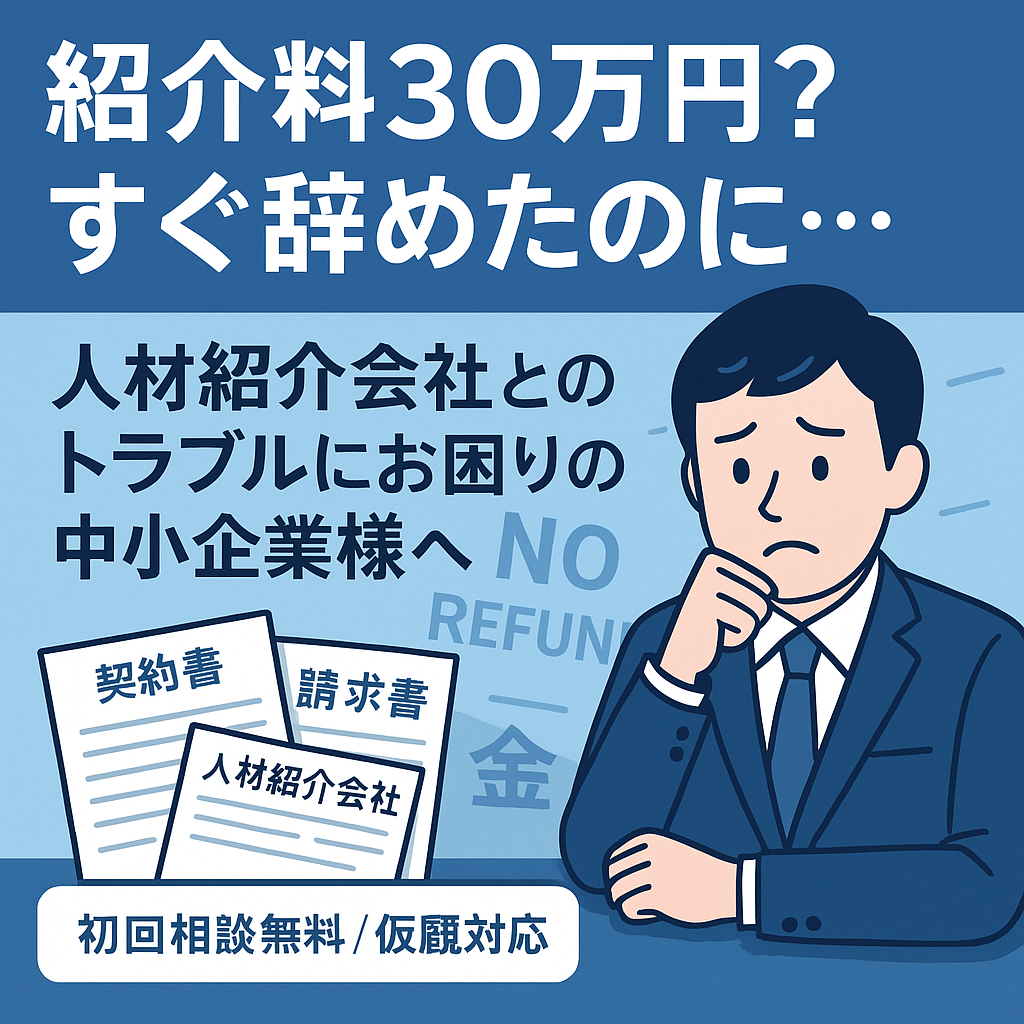 「紹介料30万円？ すぐ辞めたのに…」 ―― 人材紹介・採用支援会社との契約トラブルにお困りの中小企業様へ ――